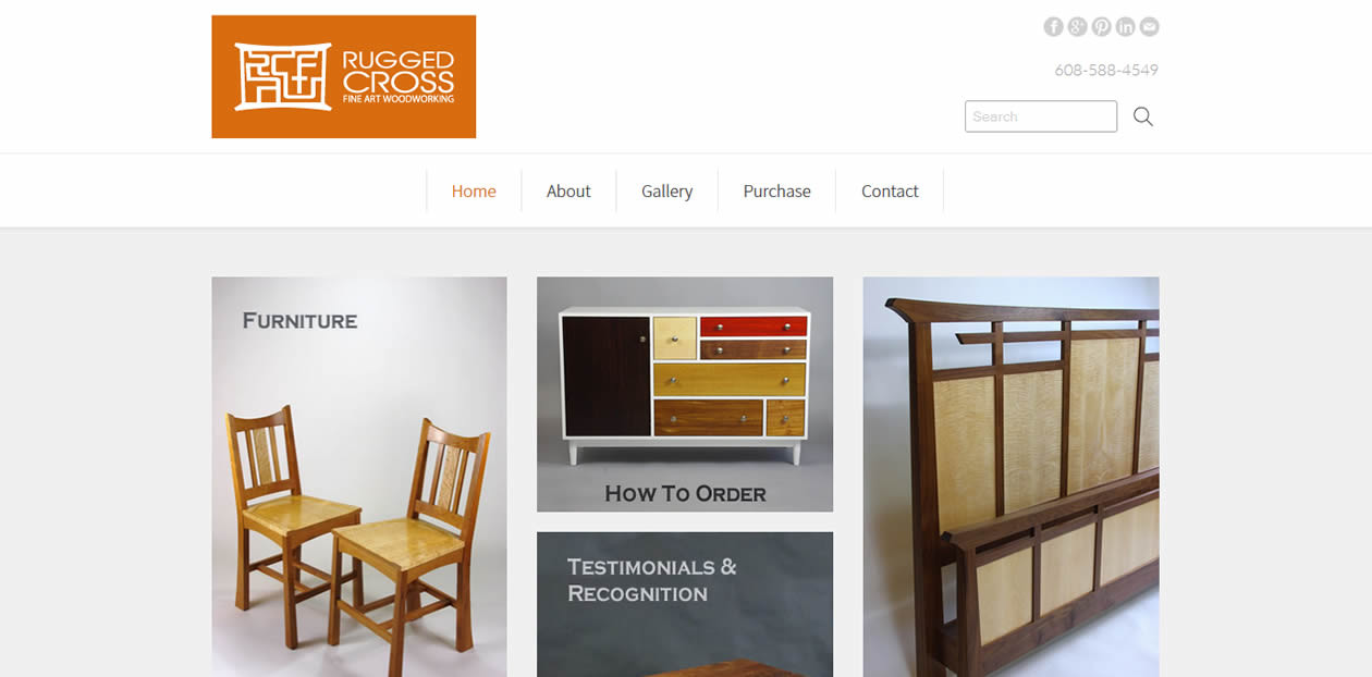 Rugged Cross Fine Art Woodworking website by New Sky Websites