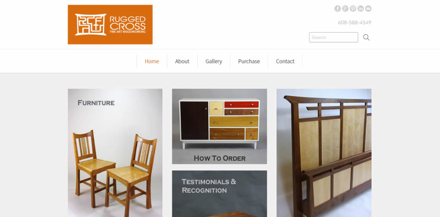 Rugged Cross Fine Art Woodworking website by New Sky Websites