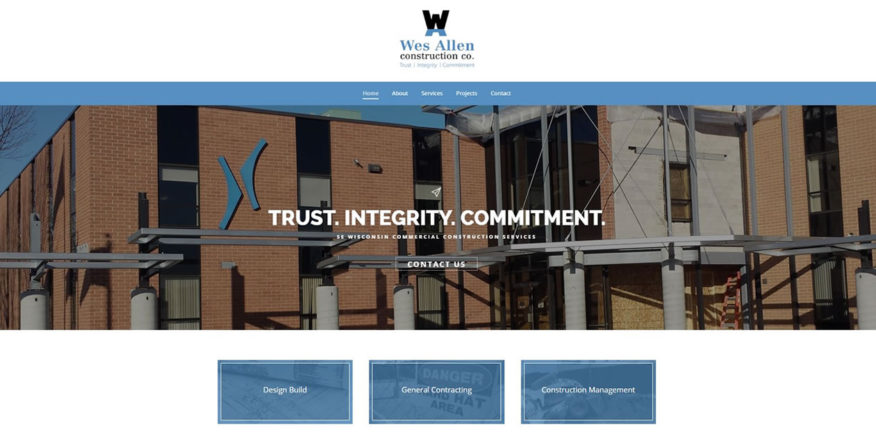 Wes Allen Construction website by New Sky Websites in Hartland WI