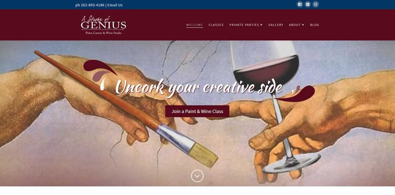 Stroke of Genius Paint Wine Studio website by New Sky Websites
