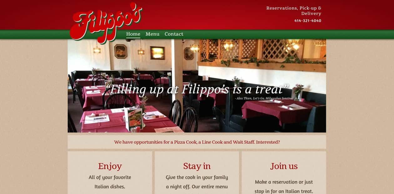 Filippos Italian Restaurant website