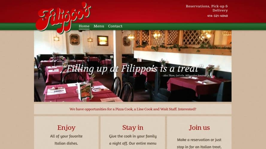 Filippos Italian Restaurant website