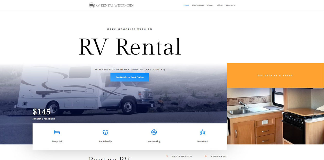 RV Rental WI web design by New Sky Websites